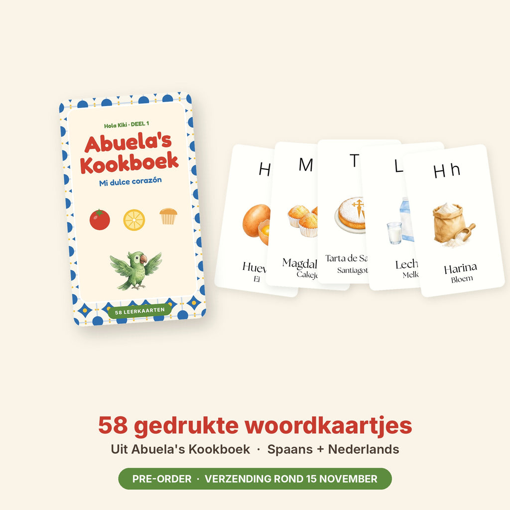 58 gedrukte Spaanse woordkaartjes uit Abuela's Kookboek